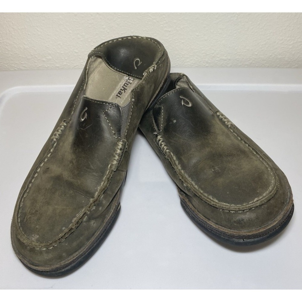 Olukai Mens Moloa Slip On Leather Loafers 10128 8 Dark Wood